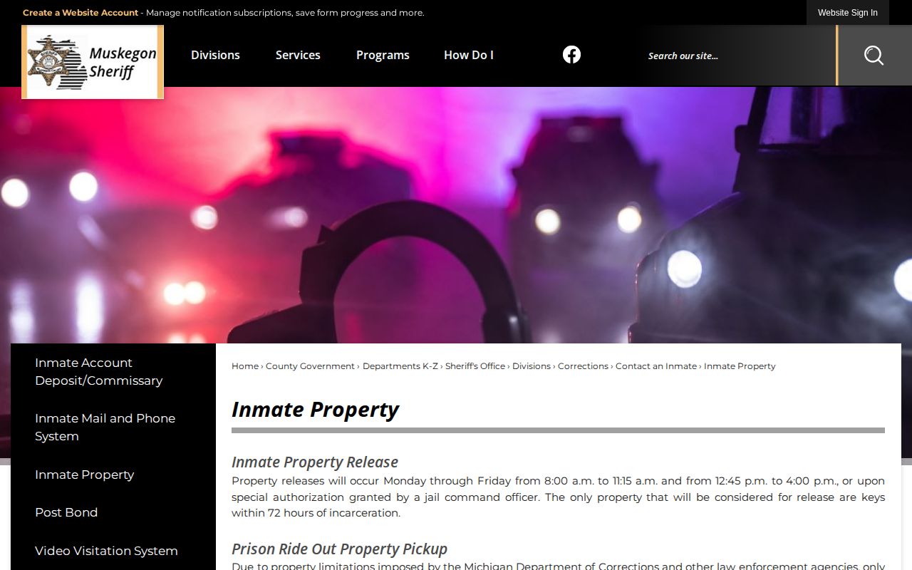 Muskegon County property rules distinct from the 72-hour release list