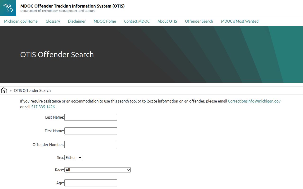 Muskegon County released inmate OTIS search screen