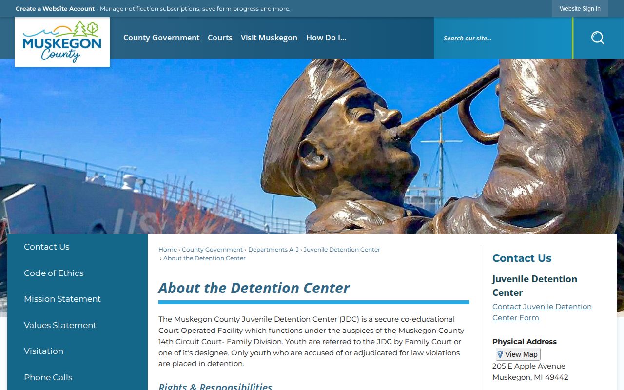Muskegon County Juvenile Detention Center release authority information