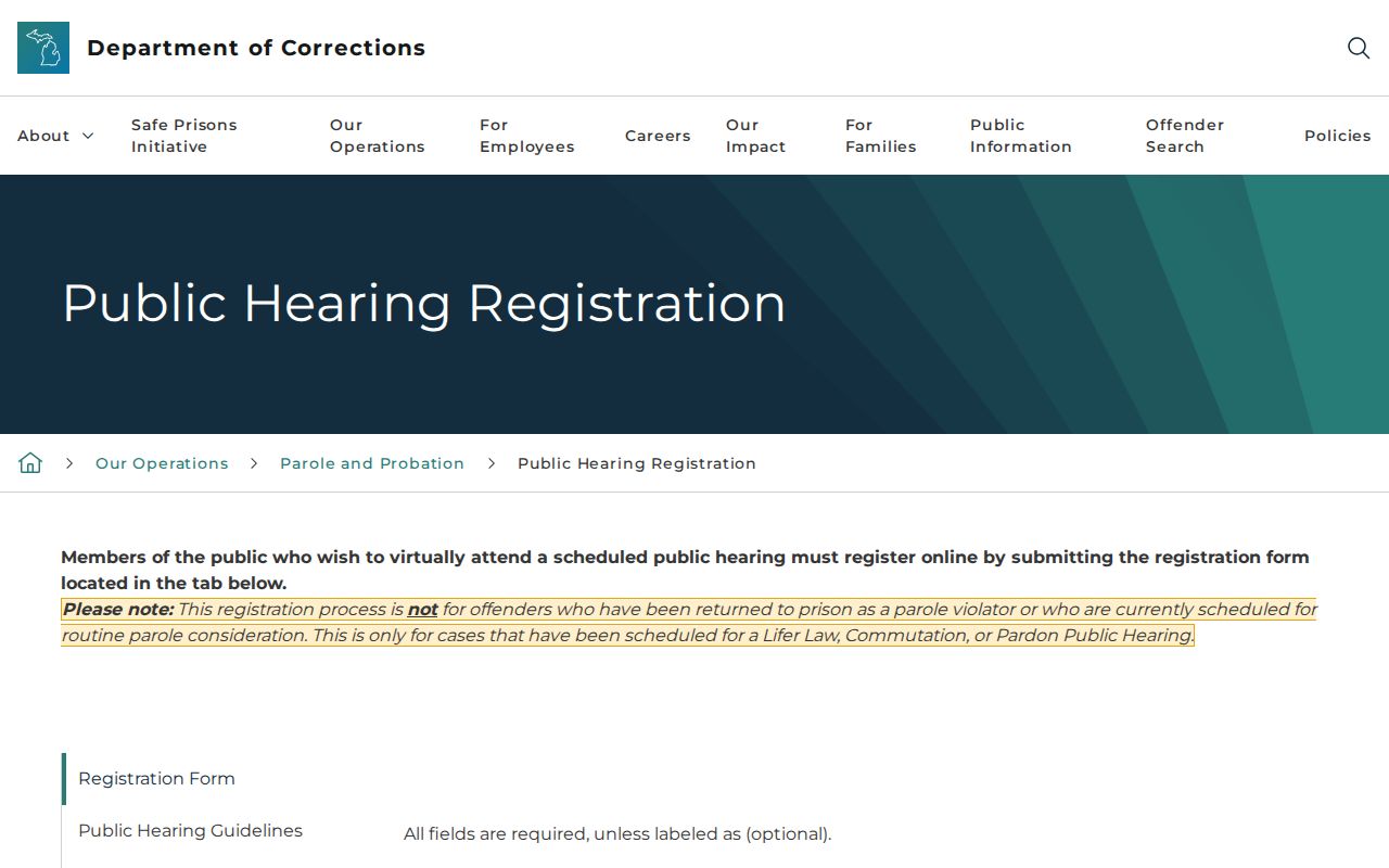 Muskegon County parole hearing notice and registration source