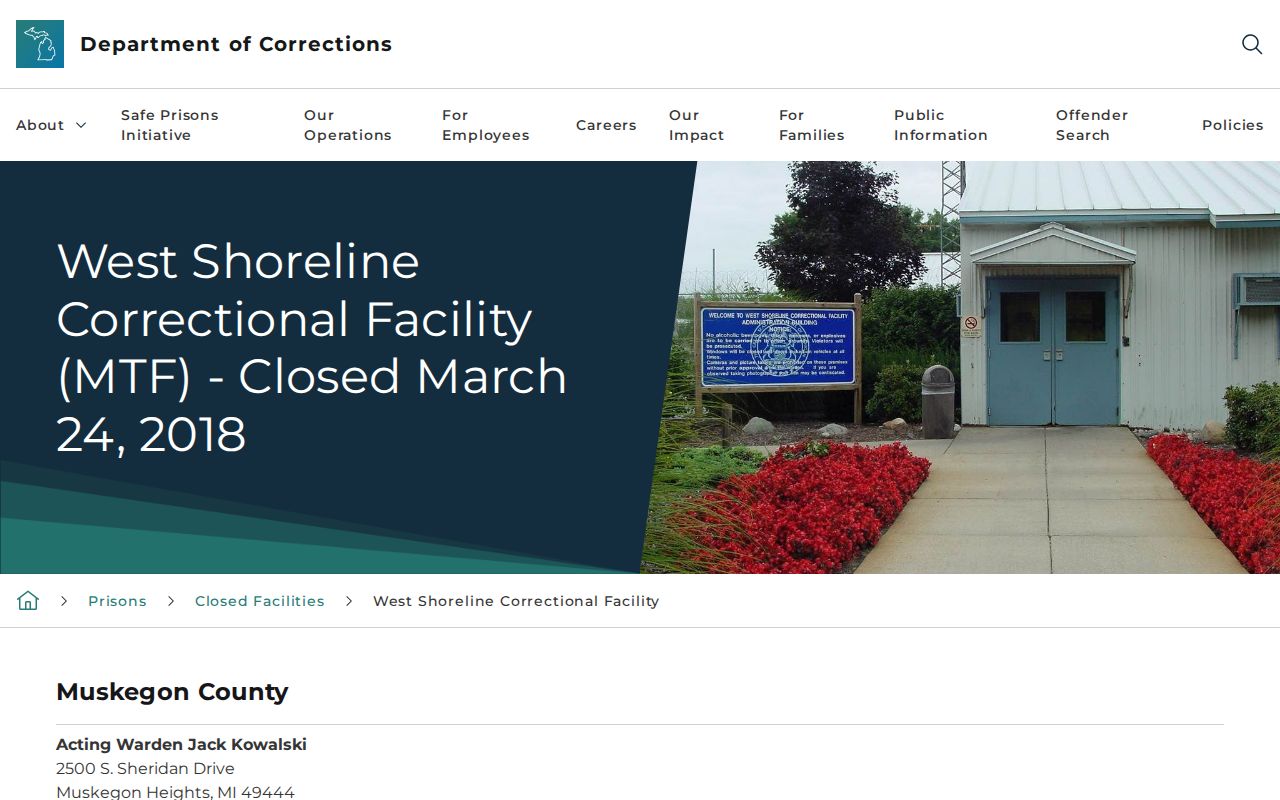 West Shoreline Correctional Facility historical release record source